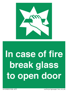 In case of fire break glass to open door